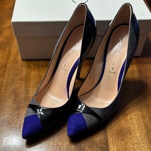 CASADEI Black Patent, Purple & Grey Suede Heels sz 9